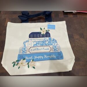 Draper James canvas tote bag - Blue and White books design - Brand new